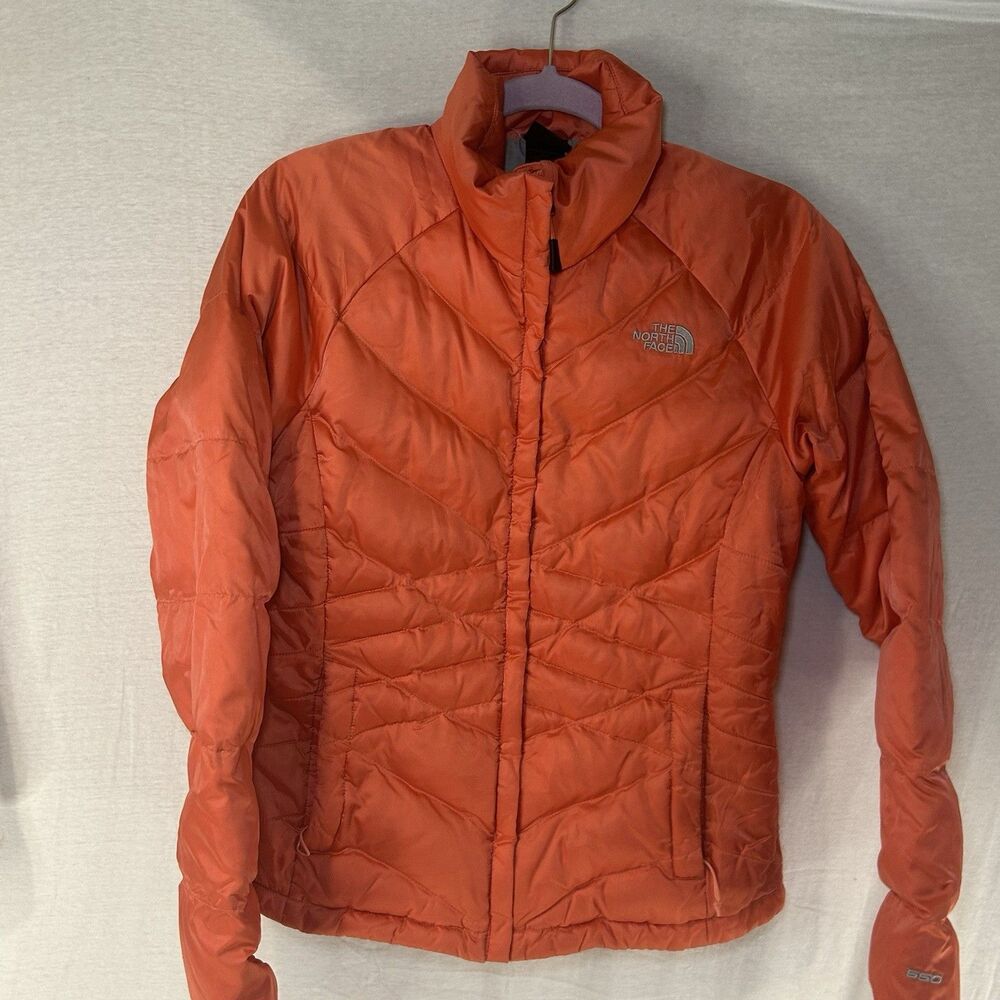 The North Face 550 Goose Down Puffer Jacket Orange Women’s Small Full Zip
